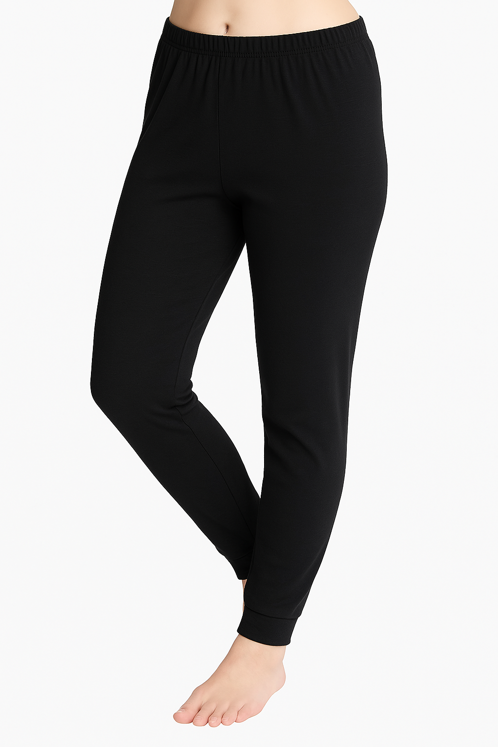 2pcs Set Womens Black Cotton Thermal Singlet Top & Long Jane Pants Underwear
