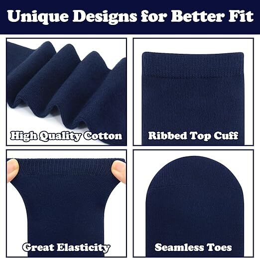 12x Navy Knee High School Socks (Plain Cotton) - Girls/Boys (Bulk)
