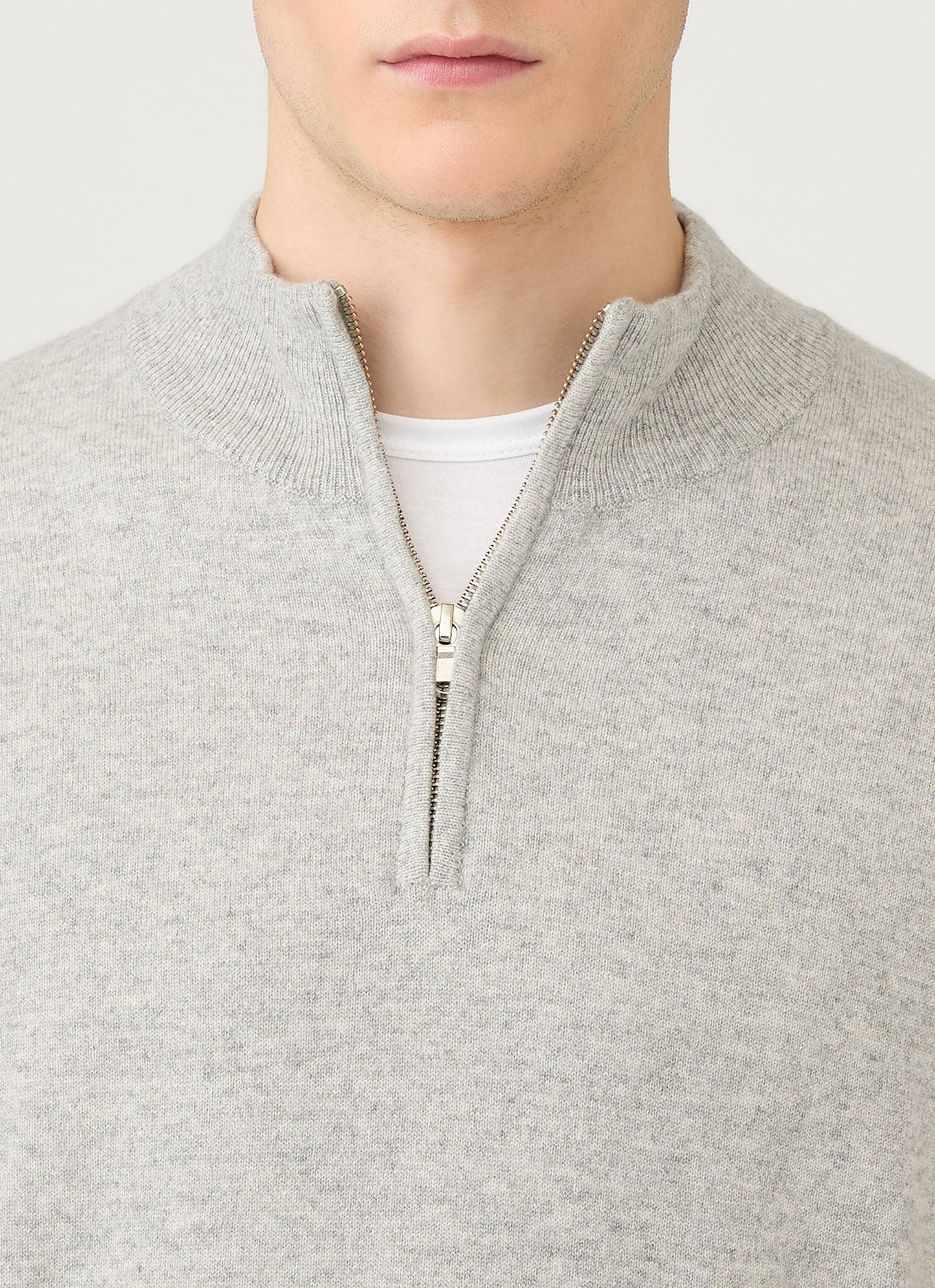 Mens Cashmere Zip Neck Jumper In Grey Melange