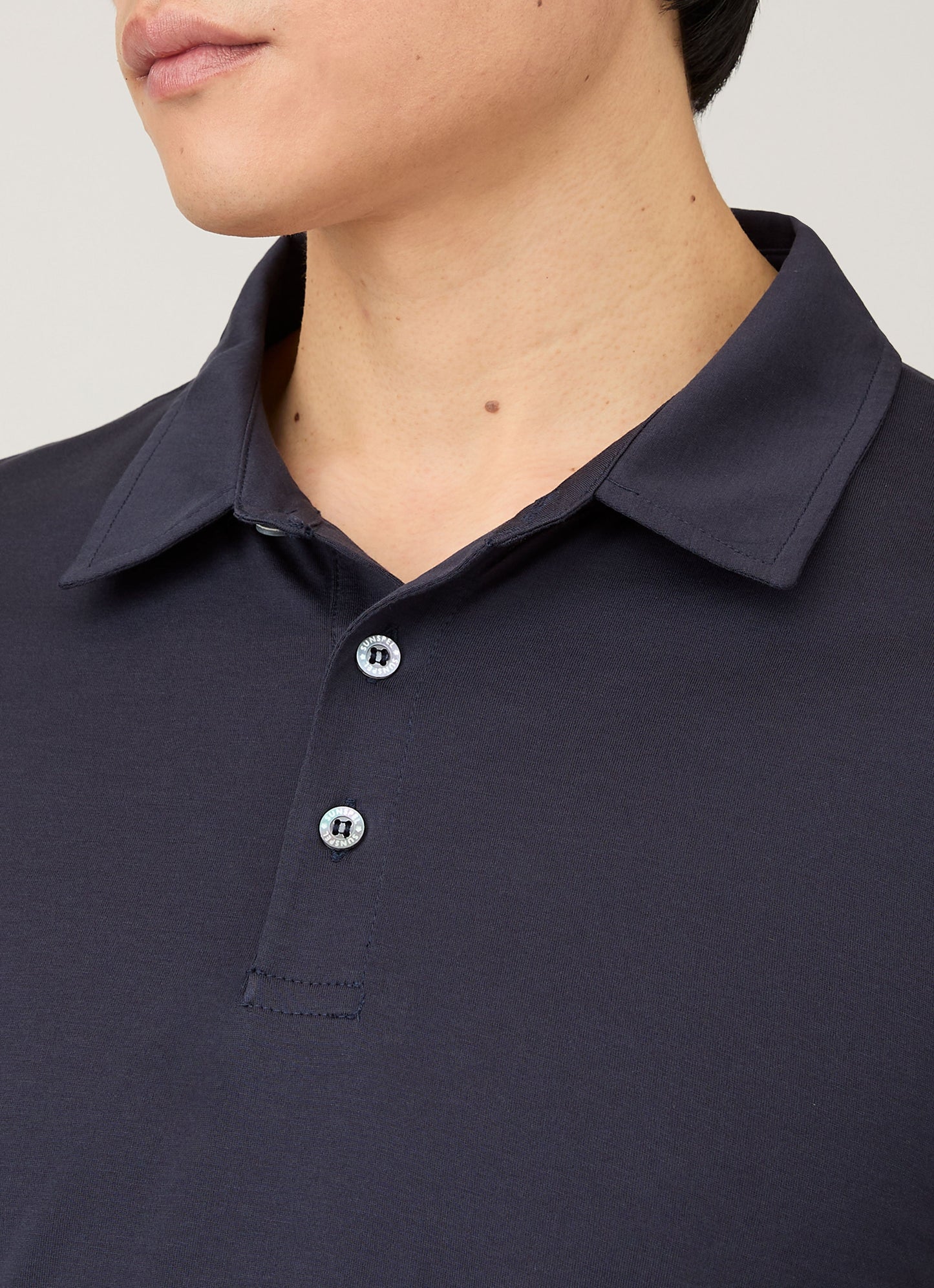 Mens Cotton Jersey Long Sleeve Polo Shirt In Navy 1