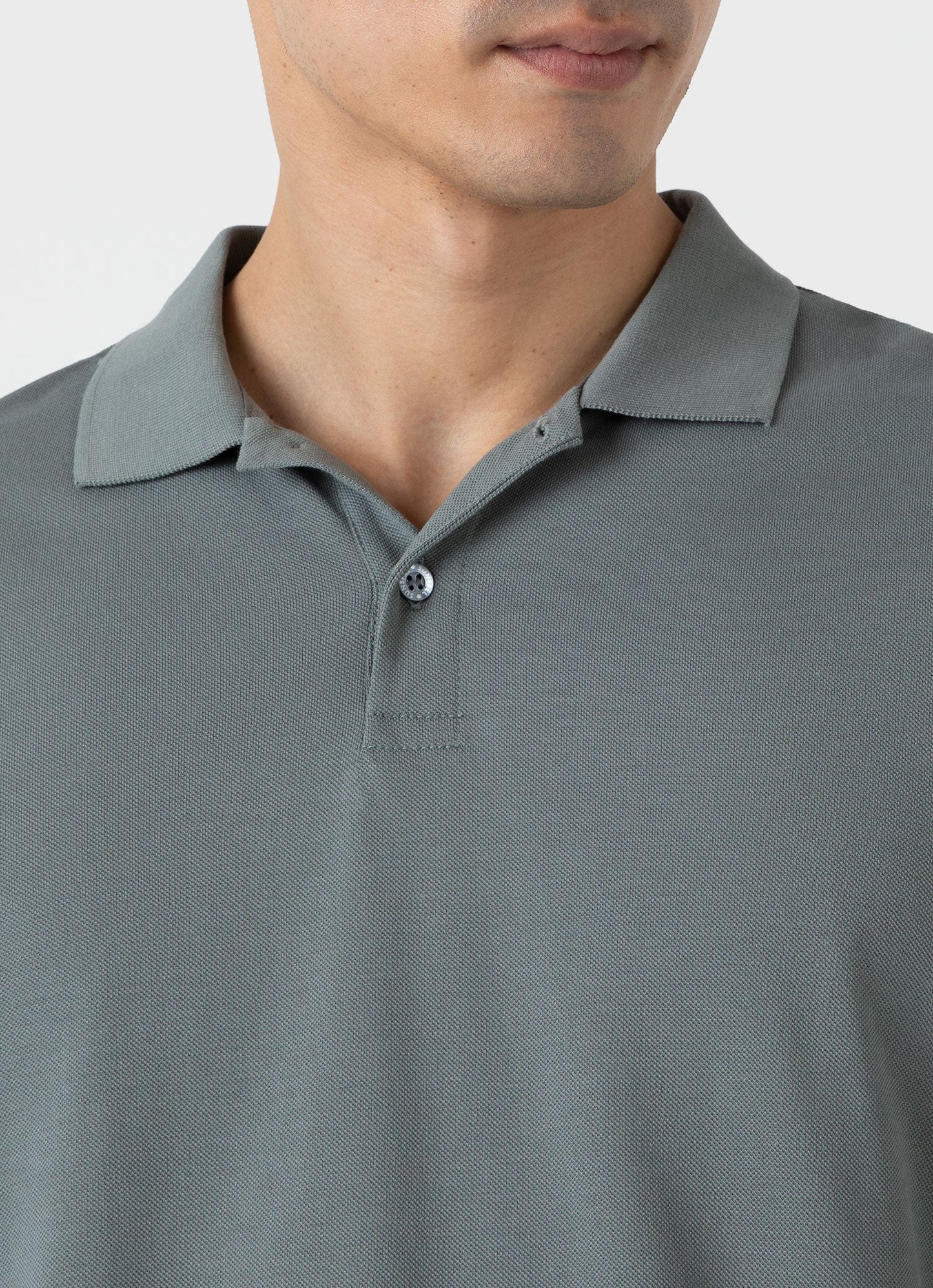 Mens Long Sleeve Pique Polo Shirt In Smoke Green Mpol1065 Gnhp