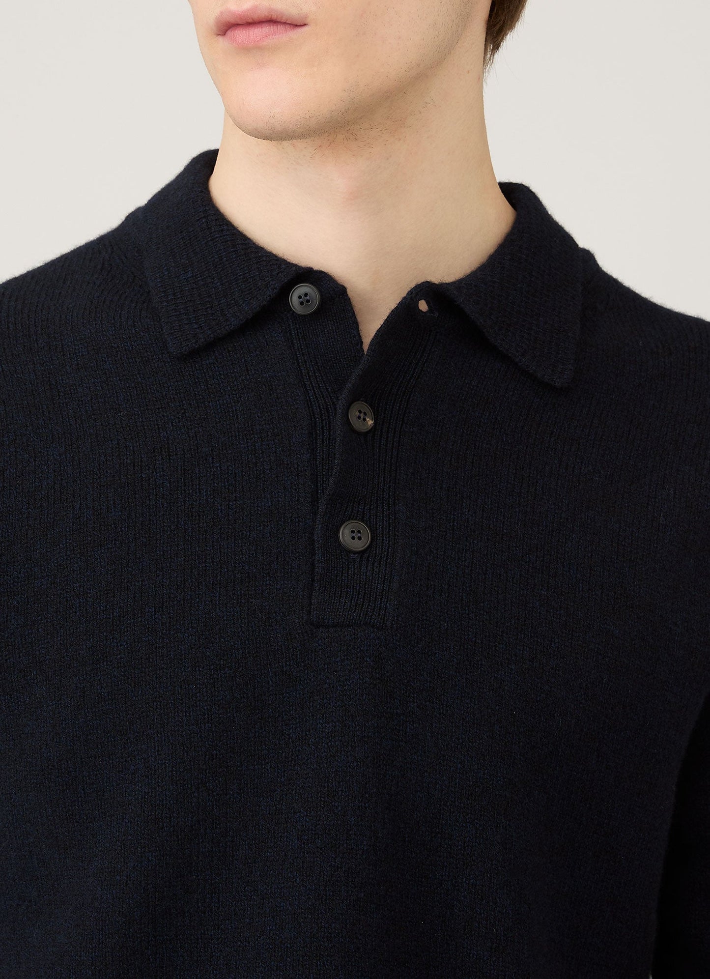 Mens Lambswool Polo Shirt In Dark Navy Mouline Mpol8188 Bufa