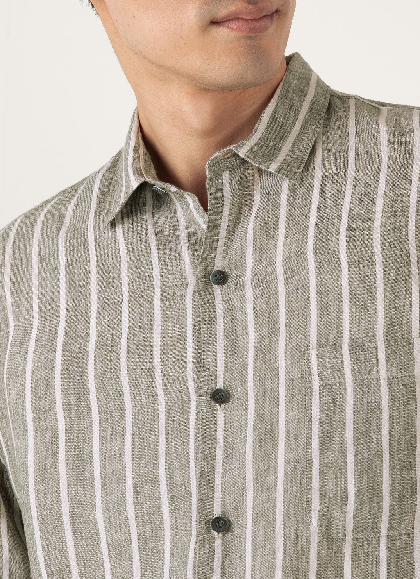 Mens Short Sleeve Linen Shirt In Dusk Green Ecru Msht2119 Stno