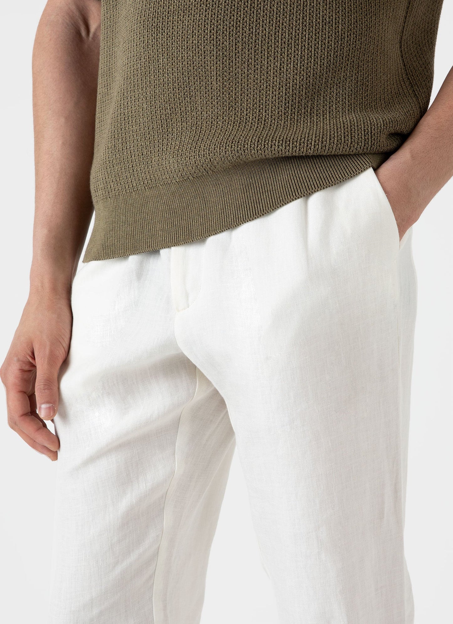 Mens Linen Drawstring Trouser In White Mtrs3092 Whaa