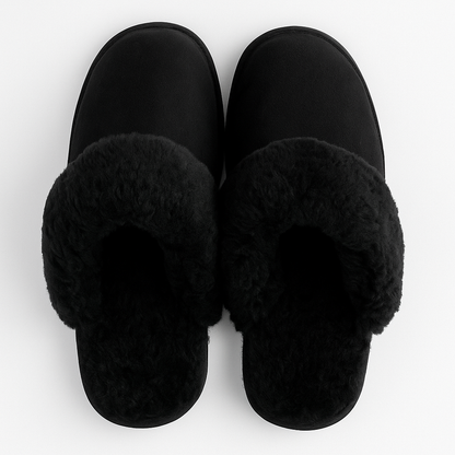 100 Sheepskin Womens Slippers Scuffs Slip On Winter Ugg Slippers In Black