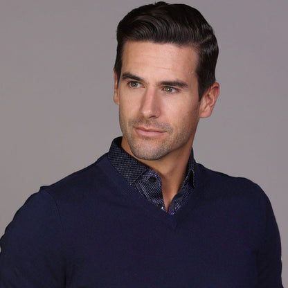 Navy Luxury Touch Cotton and Cashmere V-Neck Sweater