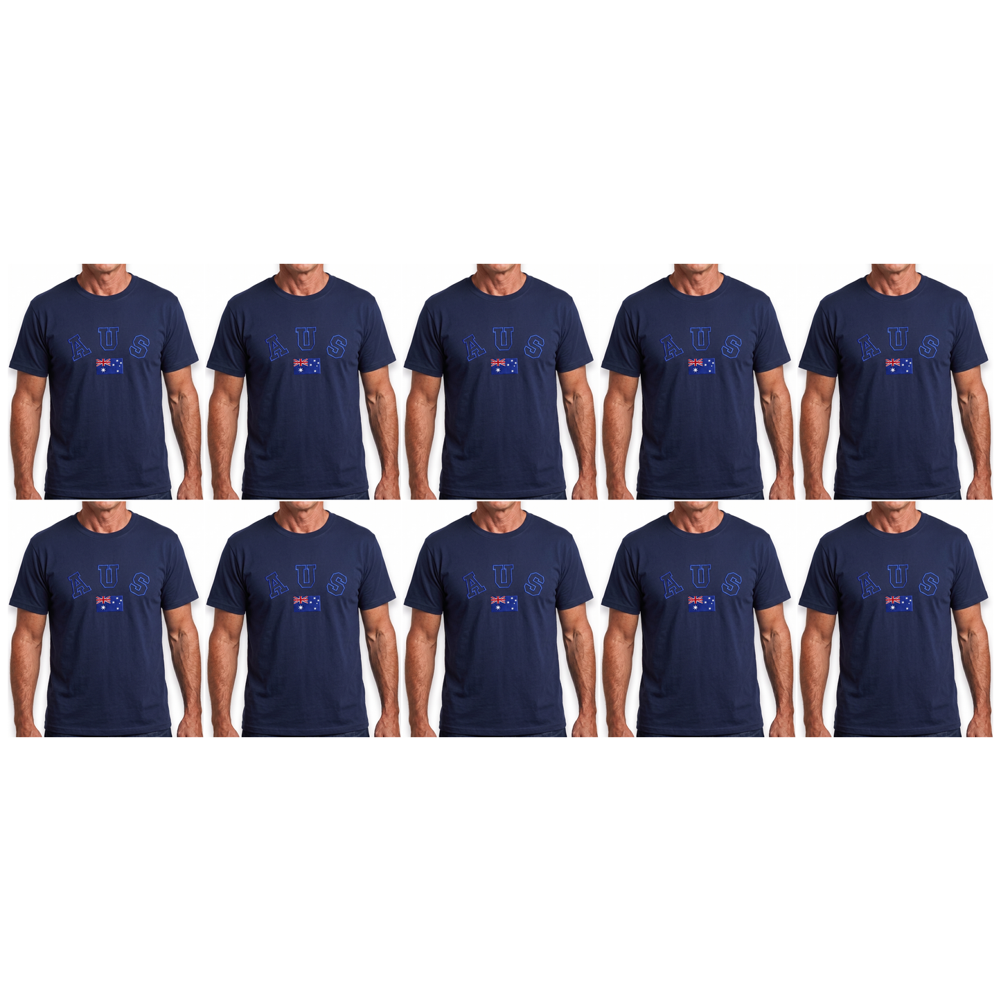 10X Adult Australian Aus Flag Souvenir T Shirt Bulk Pack Navy Blue Cotton Blend Tee Top