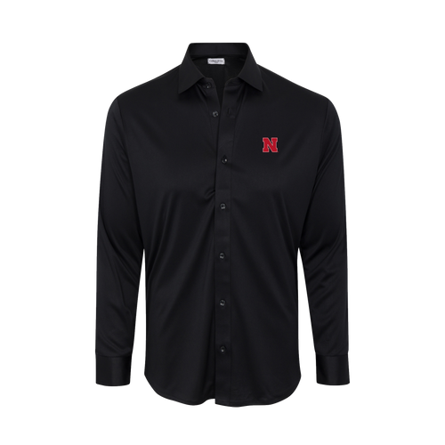 Nebraska Quattro Flex Dress Shirt with Semi-Spread Collar Black