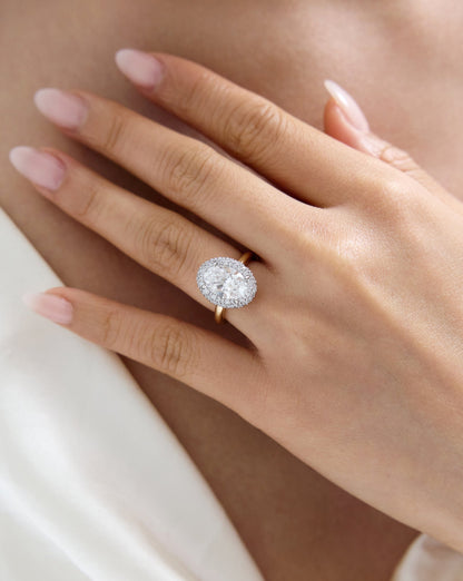 3.10 Oval Lab Diamond in Cloud Bezel with Pavé Halo