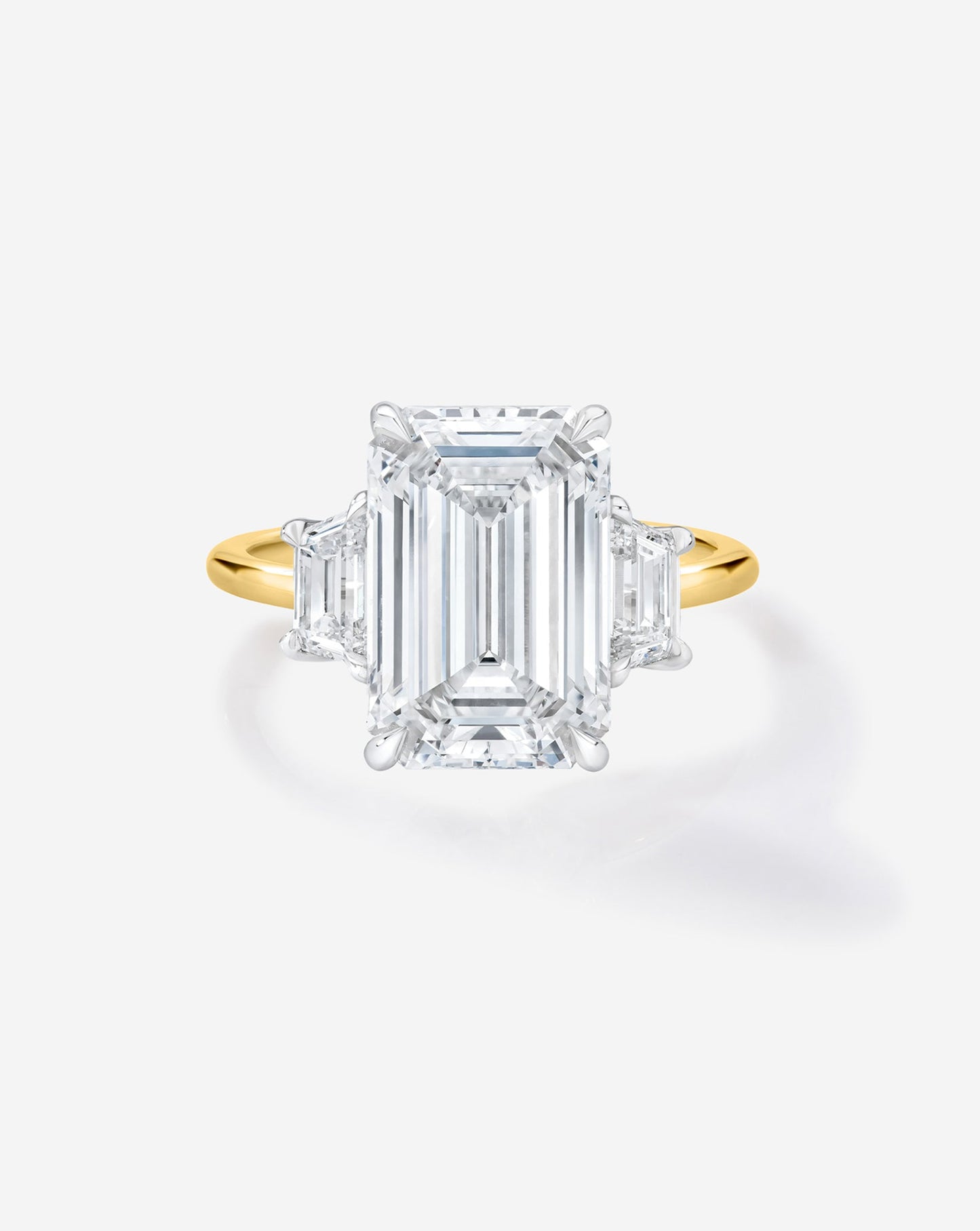 3.56 Emerald Lab Diamond in Whisper Thin® Three Stone with Trapezoids