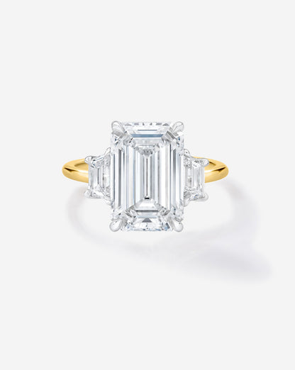 3.56 Emerald Lab Diamond in Whisper Thin® Three Stone with Trapezoids