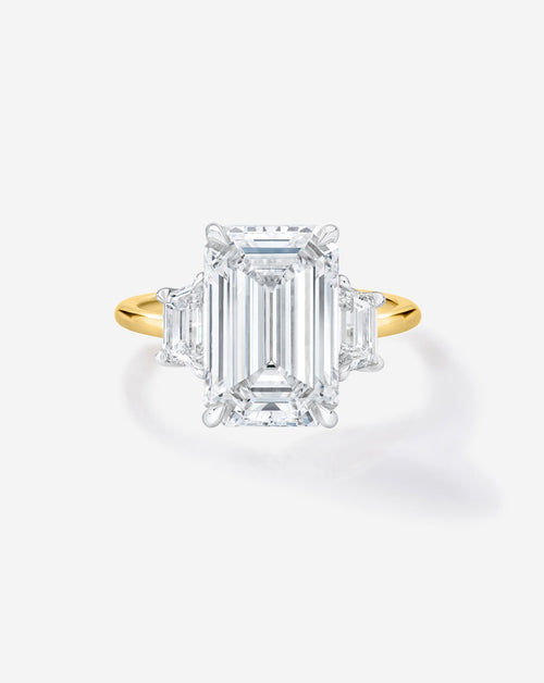 3.56 Emerald Lab Diamond in Whisper Thin® Three Stone with Trapezoids