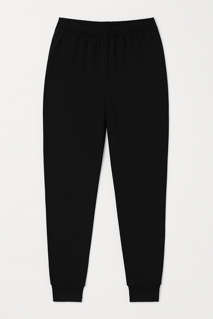 2pcs Set Womens Black Cotton Thermal Singlet Top & Long Jane Pants Underwear