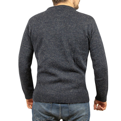 100 Shetland Wool Crew Round Neck Knit Jumper Pullover Mens Sweater Knitted Navy