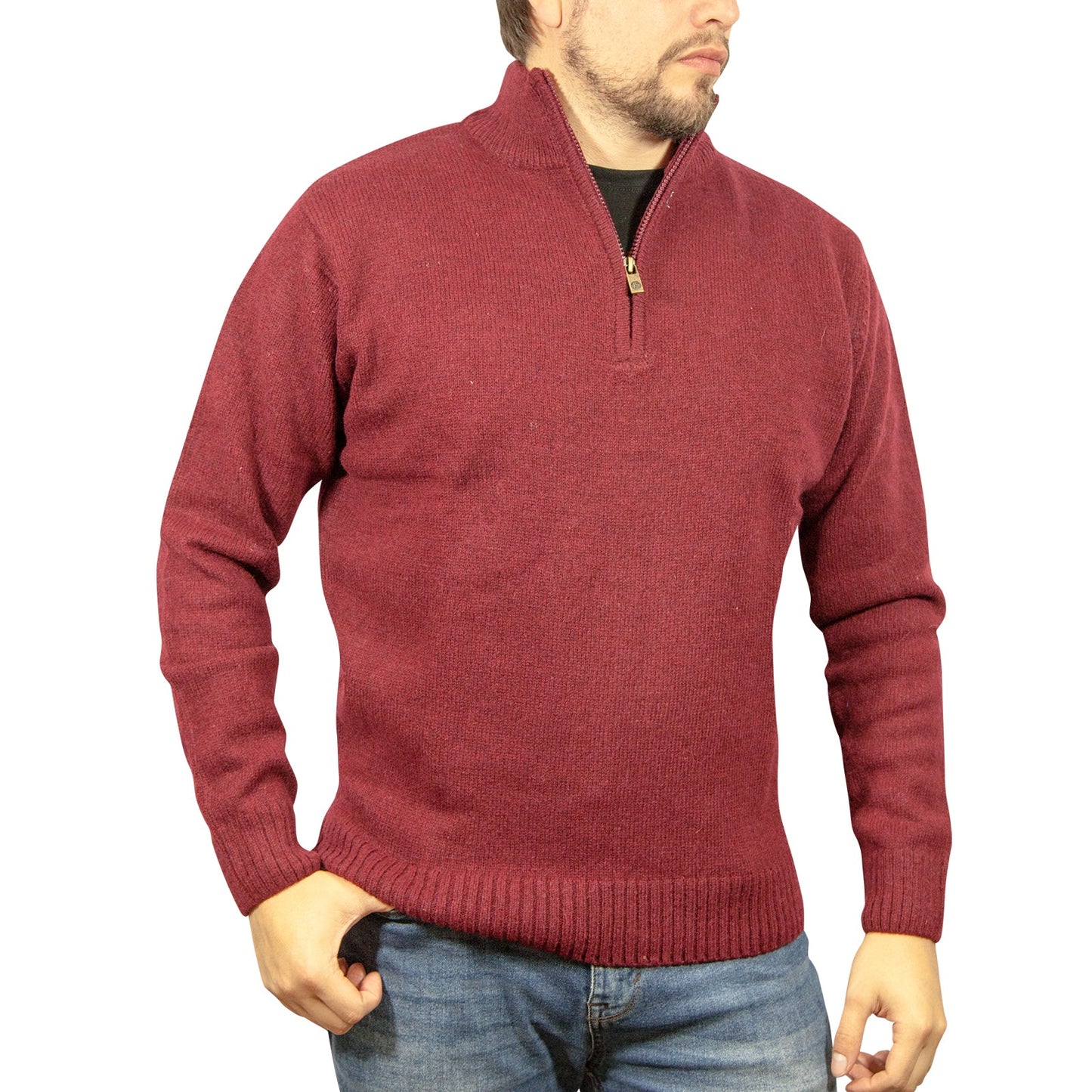 100 Shetland Wool Half Zip Up Knit Jumper Pullover Mens Sweater Knitted 1