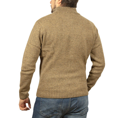 100 Shetland Ragg Wool Half Zip Up Knit Jumper Pullover Mens Sweater Knitted Nutmeg