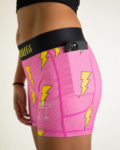 Women's Pink Bolts 3" Compression Shorts