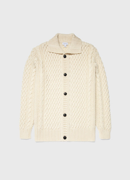 Mens Cable Knit Cardigan Jacket In Ecru Mcar8212 Whcr