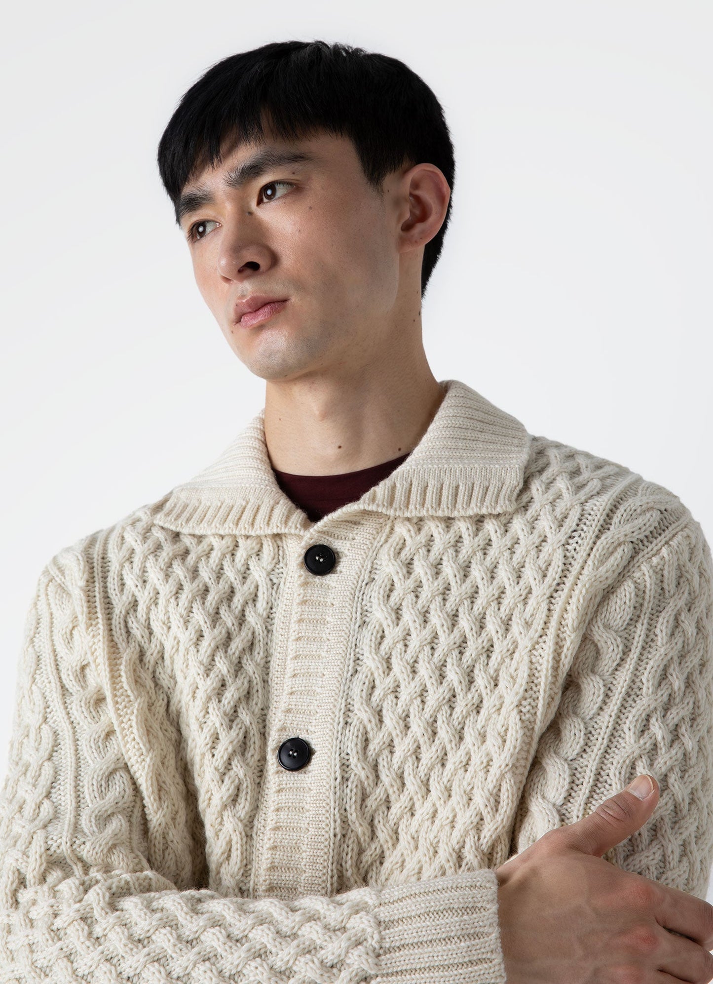 Mens Cable Knit Cardigan Jacket In Ecru Mcar8212 Whcr