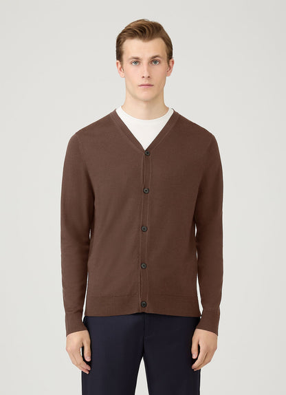 Mens Extra Fine Merino Cardigan In Bark Mcar8223 Brgc