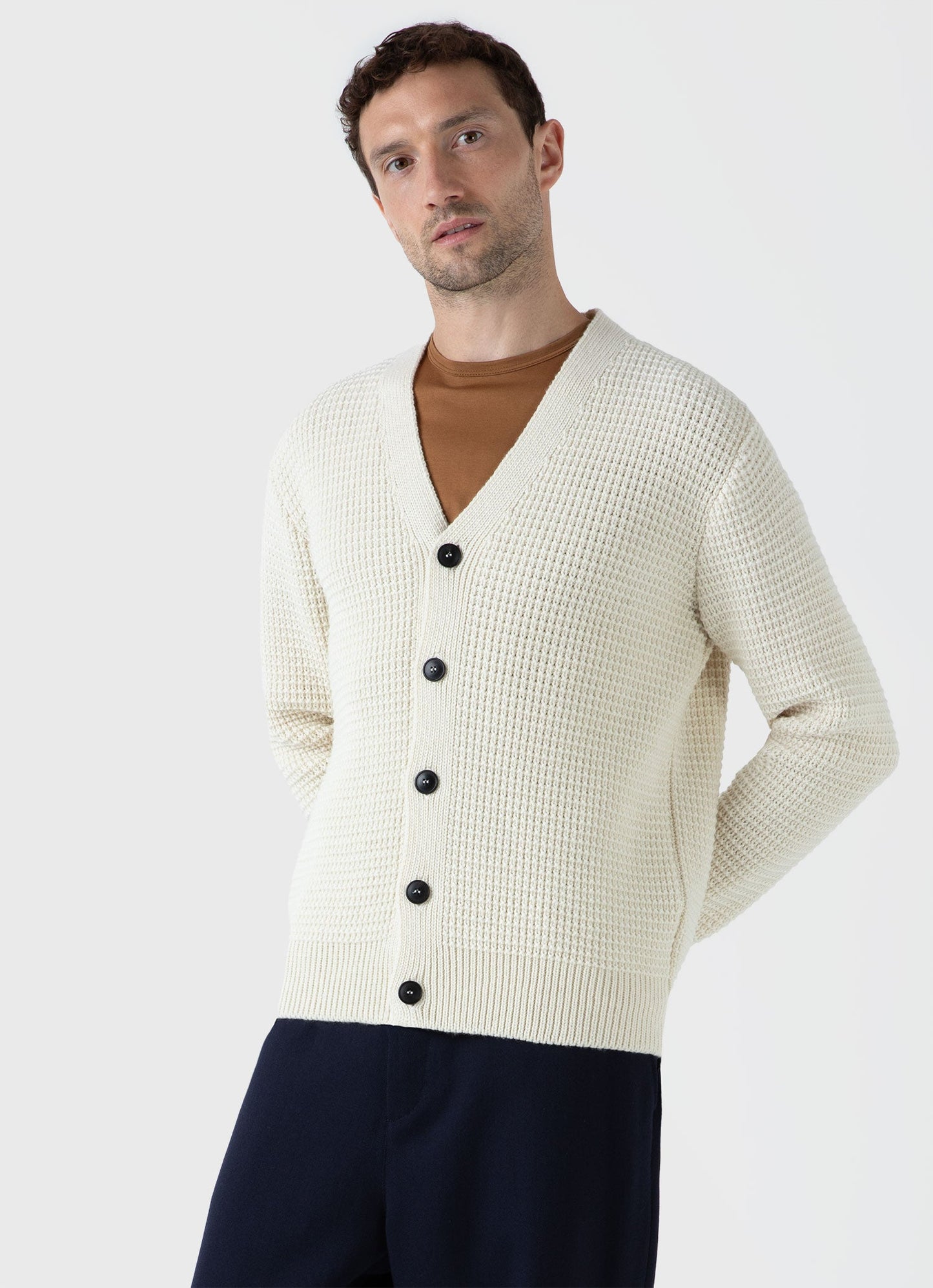 Mens Fisherman Cardigan In Ecru Mcar8237 Whcr