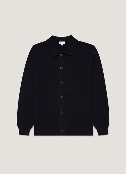 Mens Lambswool Cardigan In Dark Navy Mouline Mcar8296 Bufa