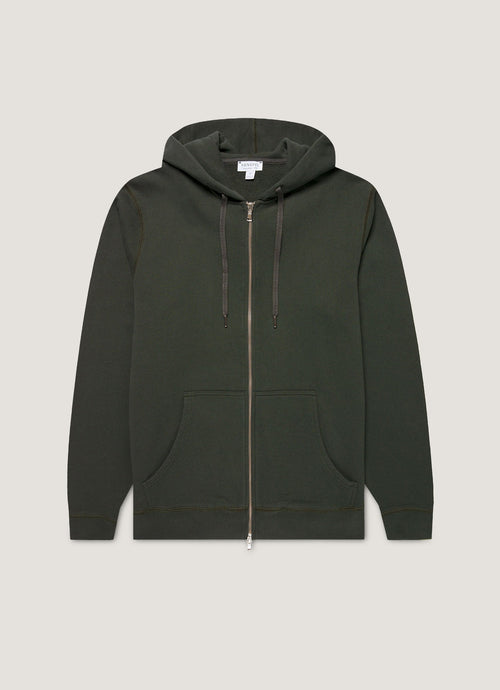 Mens Loopback Zip Hoodie In Dark Green Mhod1517 Gnin