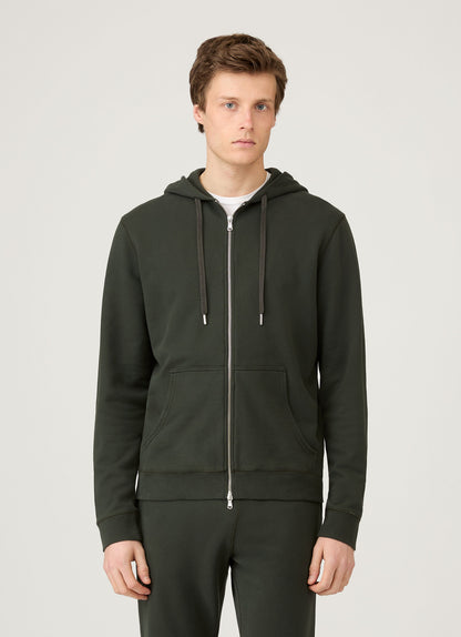 Mens Loopback Zip Hoodie In Dark Green Mhod1517 Gnin