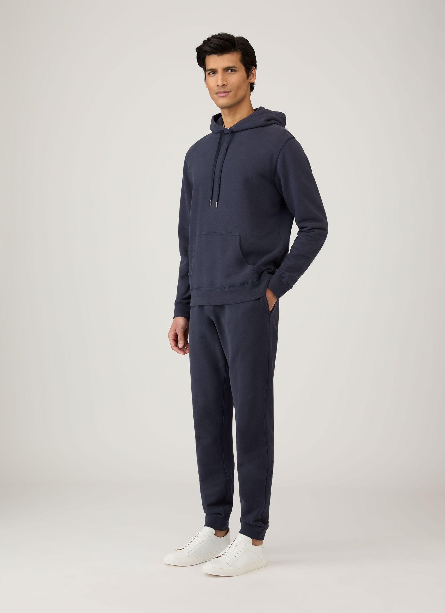 Mens Cotton Loopback Overhead Hoody In Navy