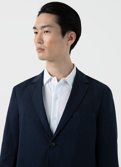 Mens Cotton Linen Unstructured Blazer In Navy1