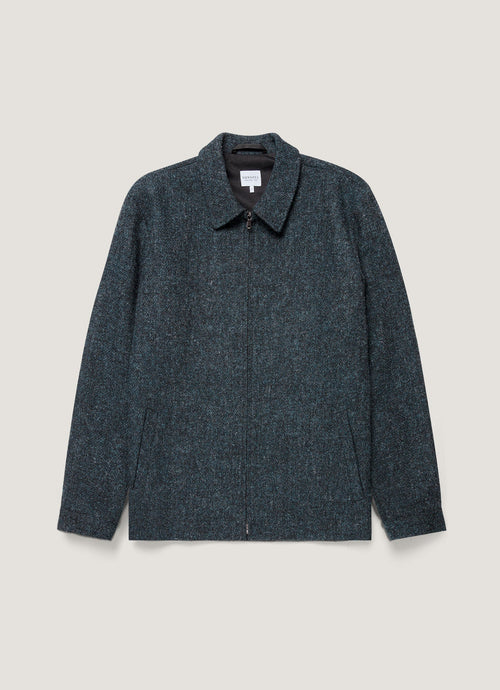 Mens Harris Tweed Harrington Jacket In Blue Herringbone Mjac7083H Buvr
