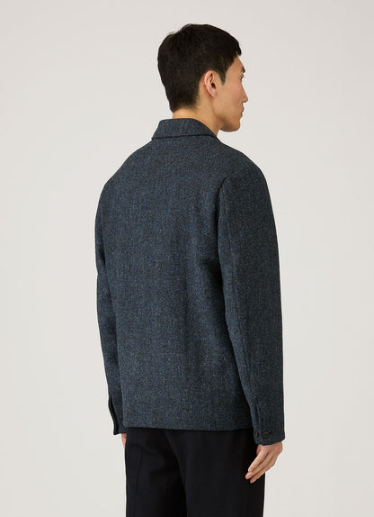 Mens Harris Tweed Harrington Jacket In Blue Herringbone Mjac7083H Buvr