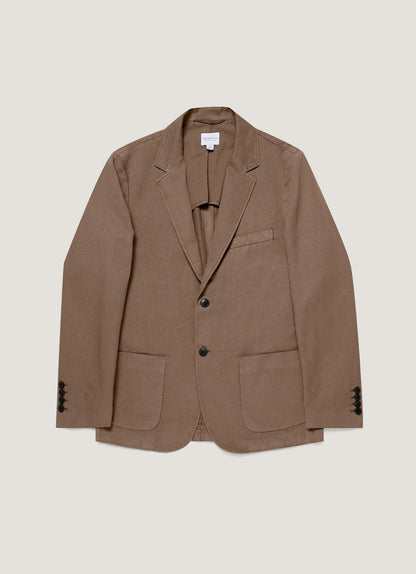 Mens Cotton Linen Unstructured Blazer In Dark Tan Mjac7185 Brdh