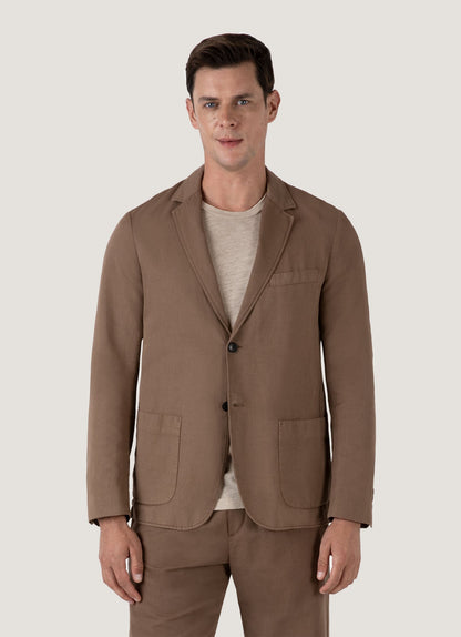 Mens Cotton Linen Unstructured Blazer In Dark Tan Mjac7185 Brdh