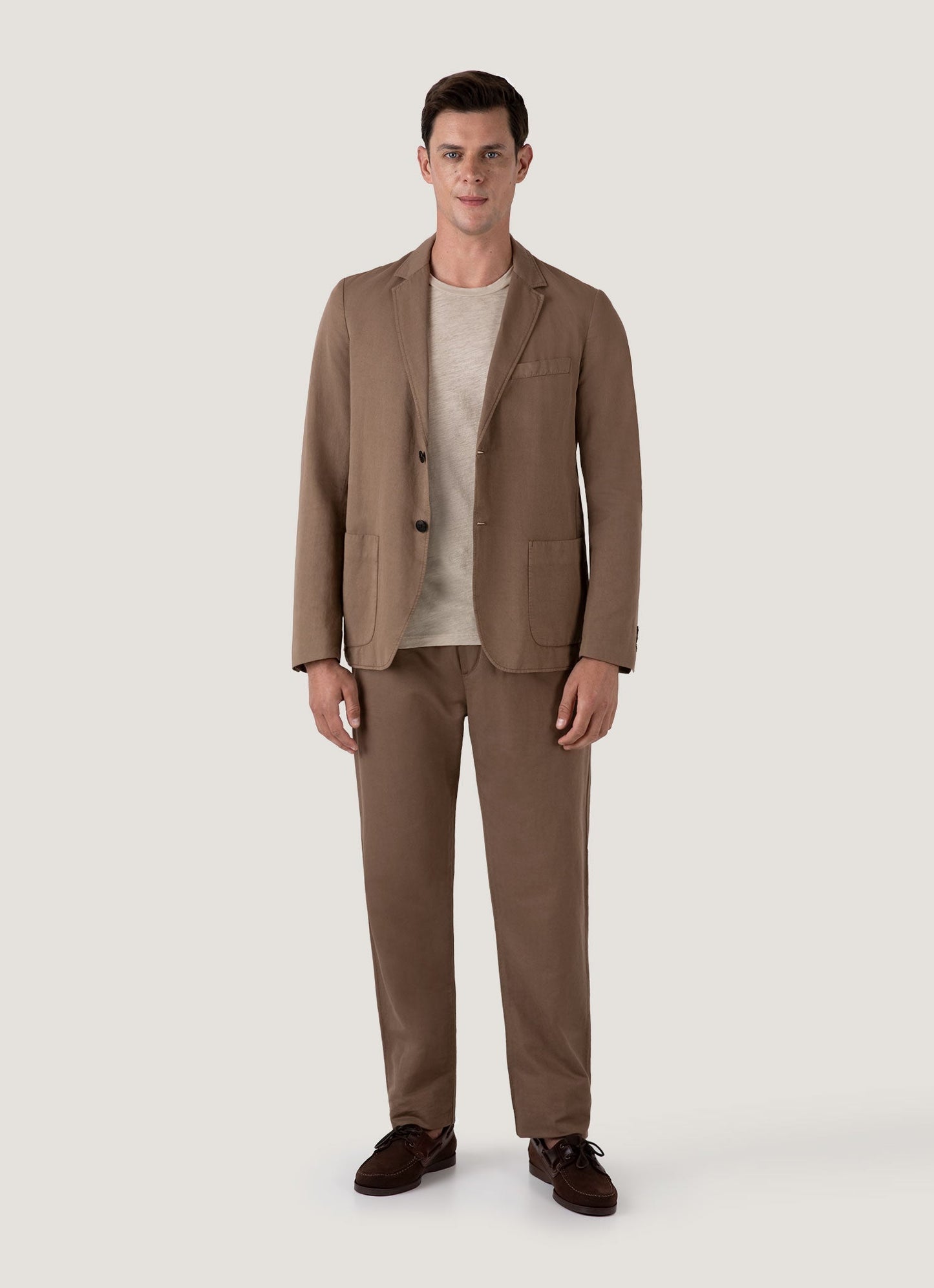 Mens Cotton Linen Unstructured Blazer In Dark Tan Mjac7185 Brdh
