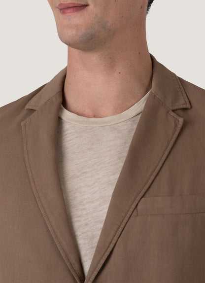 Mens Cotton Linen Unstructured Blazer In Dark Tan Mjac7185 Brdh