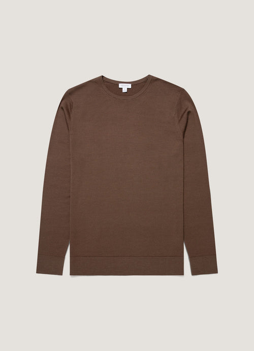 Mens Extra Fine Merino Crew Neck In Bark Mjum8058 Brgc