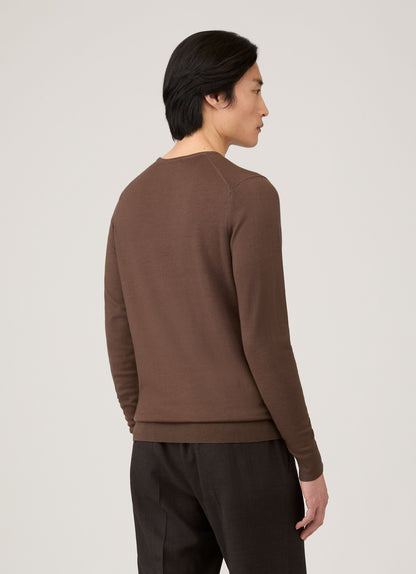 Mens Extra Fine Merino Crew Neck In Bark Mjum8058 Brgc