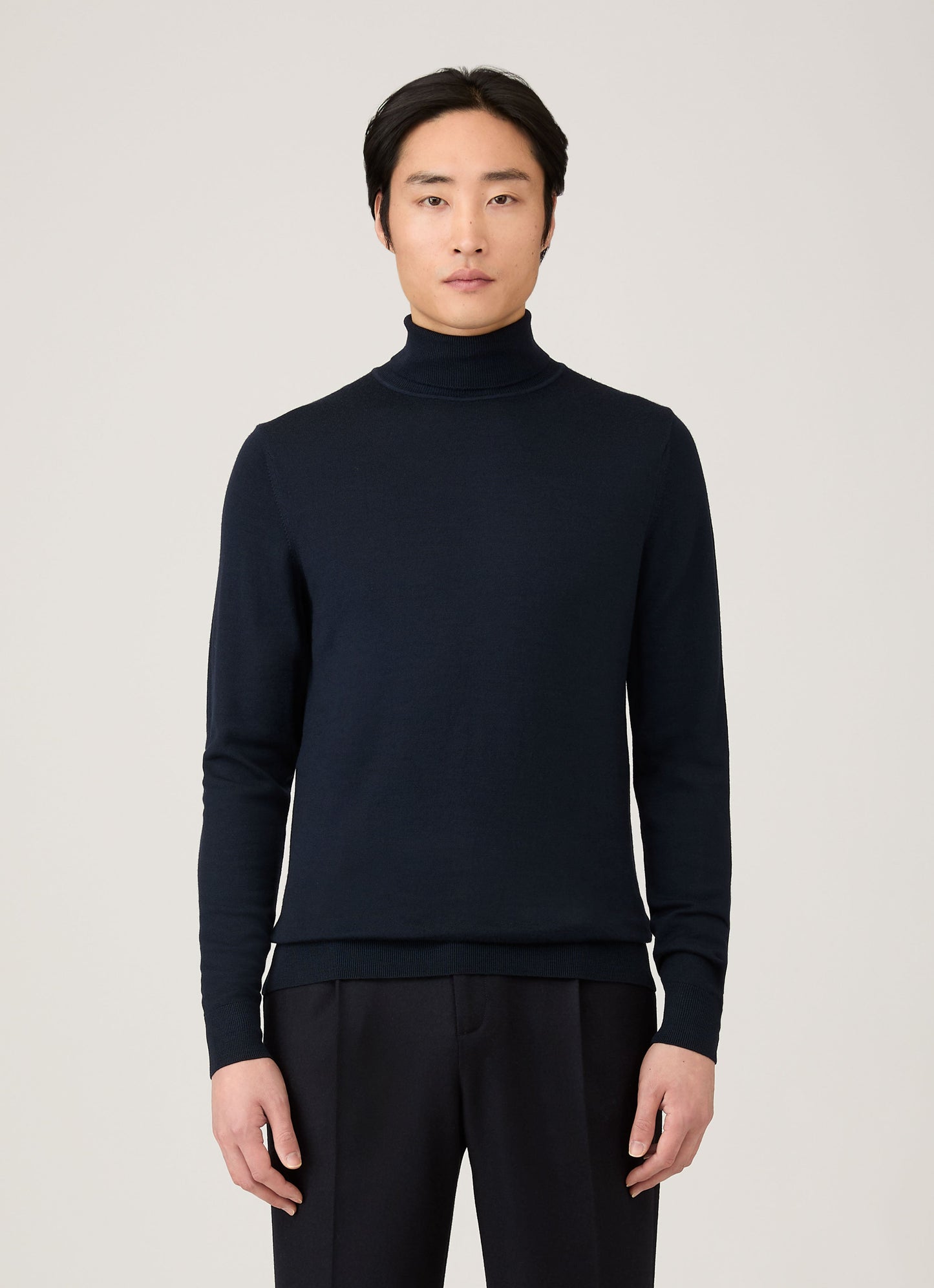 Mens Extra Fine Merino Roll Neck In Navy Mjum8071 Buaa