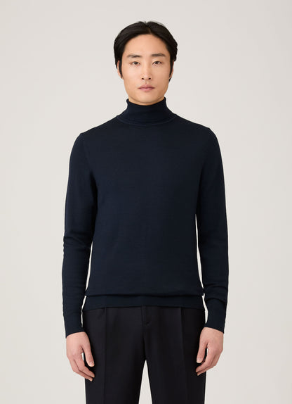 Mens Extra Fine Merino Roll Neck In Navy Mjum8071 Buaa