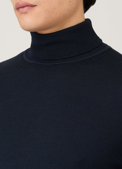 Mens Extra Fine Merino Roll Neck In Navy Mjum8071 Buaa
