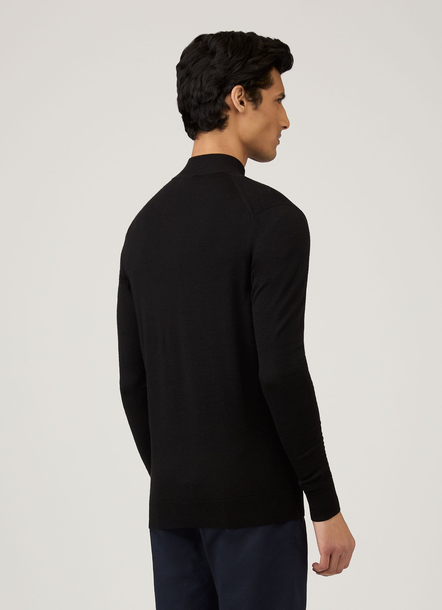 Mens Fine Merino Wool Zip Neck In Black