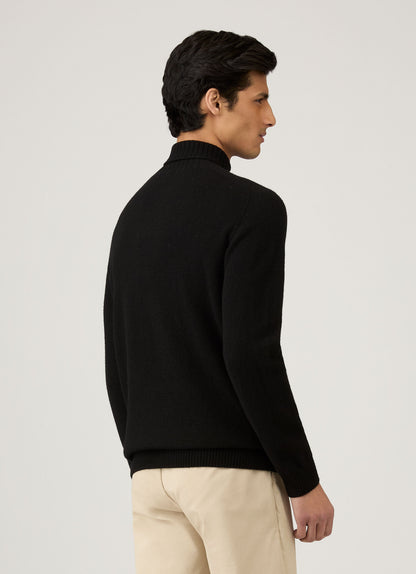 Mens Lambswool Roll Neck In Black Mjum8129 Bkaa