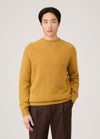 Mens Shetland Crew Neck Jumper In Saffron Mjum8266 Ylbh
