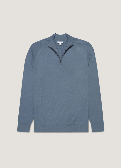 Mens Sea Island Cashmere Half Zip In Slate Blue Mjum8284 Buua
