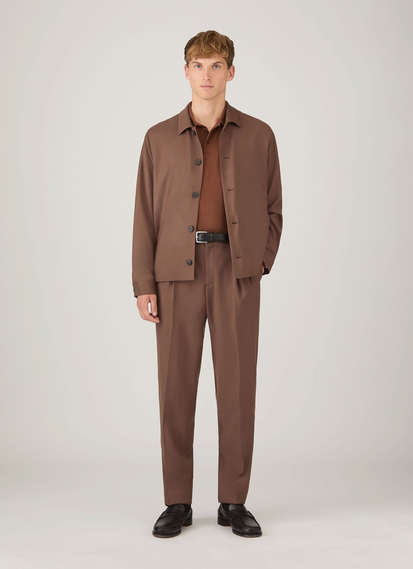 Men's Long Sleeve Riviera Polo Shirt in Conker Brown