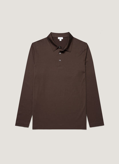Mens Long Sleeve Classic Jersey Polo Shirt In Dark Chocolate Mpol1054 Brgs