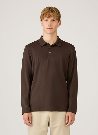 Mens Long Sleeve Classic Jersey Polo Shirt In Dark Chocolate Mpol1054 Brgs