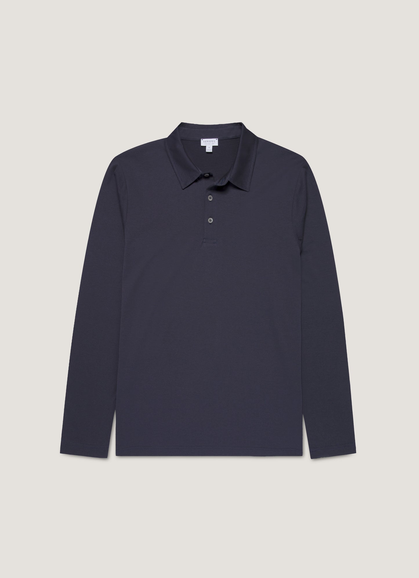 Mens Cotton Jersey Long Sleeve Polo Shirt In Navy 1