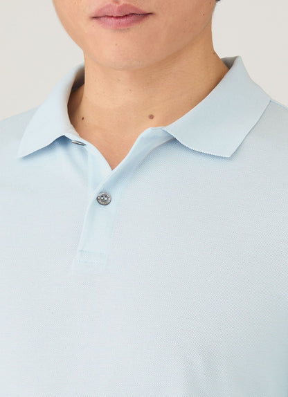 Mens Long Sleeve Pique Polo Shirt In Frost Blue Mpol1065 Buwo